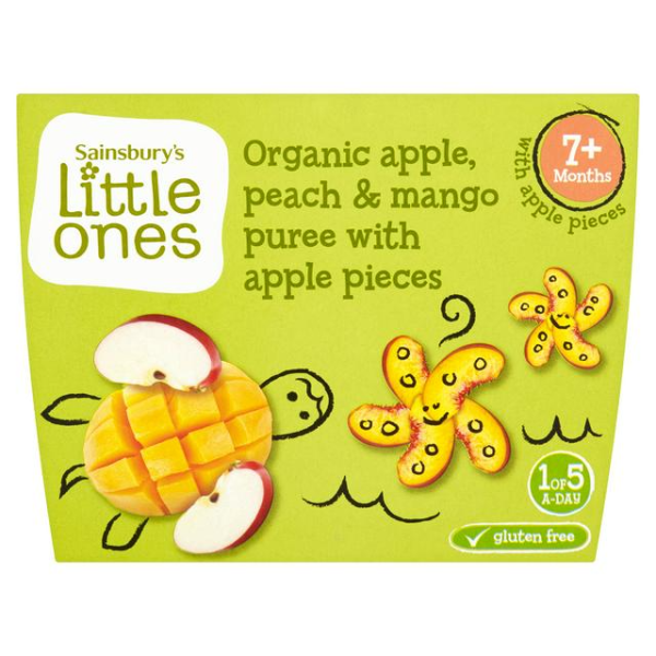 Sainsbury's Sainsbury's Little Ones Organic Apple, Peach & Mango Puree 7+ Months 4 x 100g (400g)